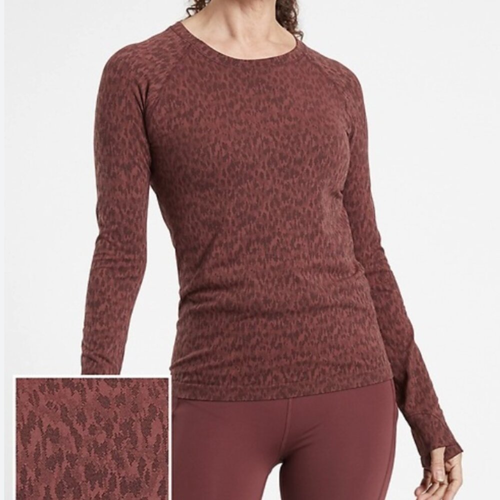 Athleta Momentum Allure Decadent Chocolate Print Long Sleeve Top Size S